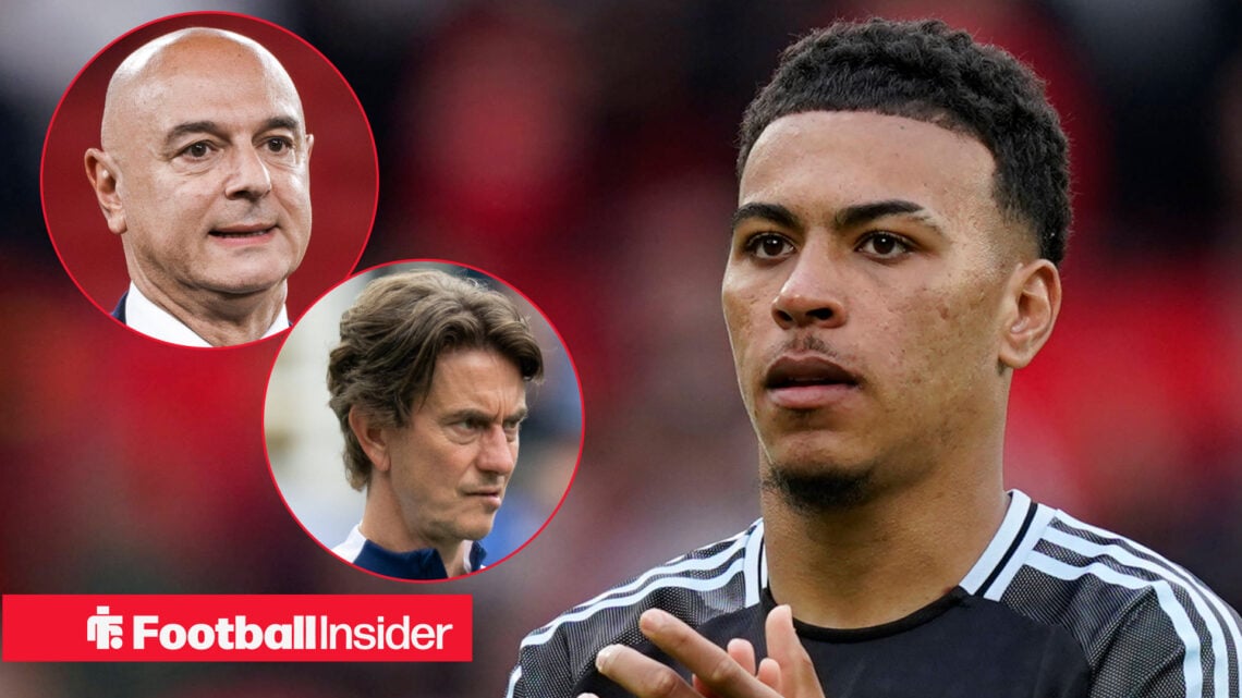 Tottenham Daniel Levy and Thomas Frank on the left both looking concerned with Morgan Rogers clapping on the right