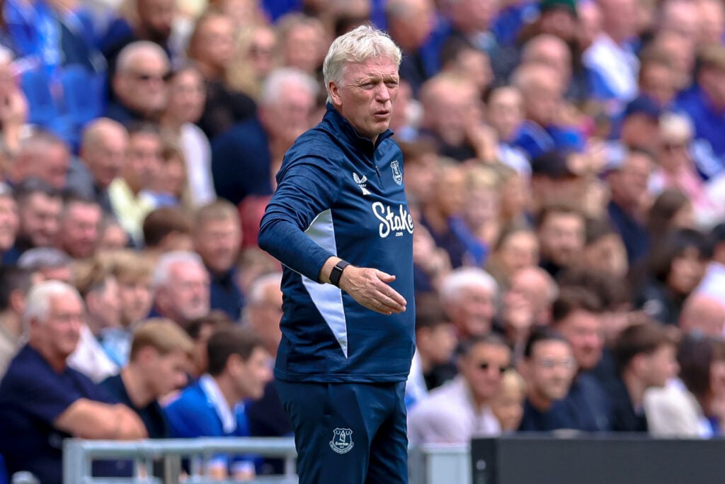 David Moyes giving out orders on the Hill Dickinson Stadium touchline
