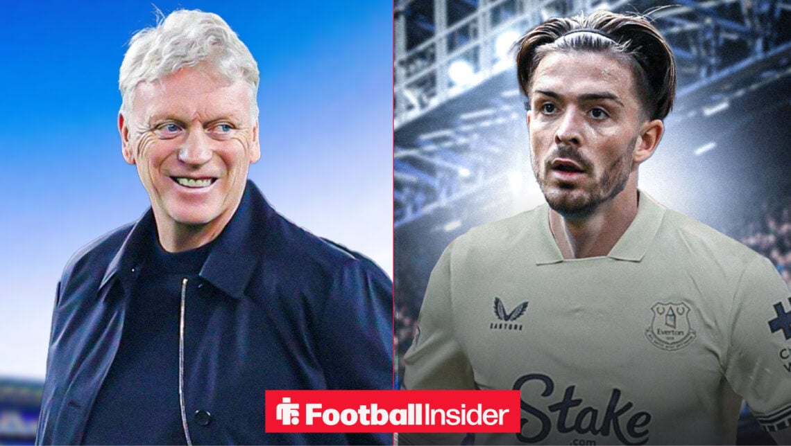 David Moyes smiling alongside Jack Grealish in an Everton shirt