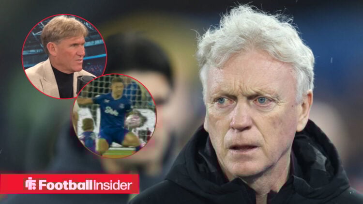 David Moyes unhappy on Everton touchlines, Simon Jordan and James Tarkowski in circular insets