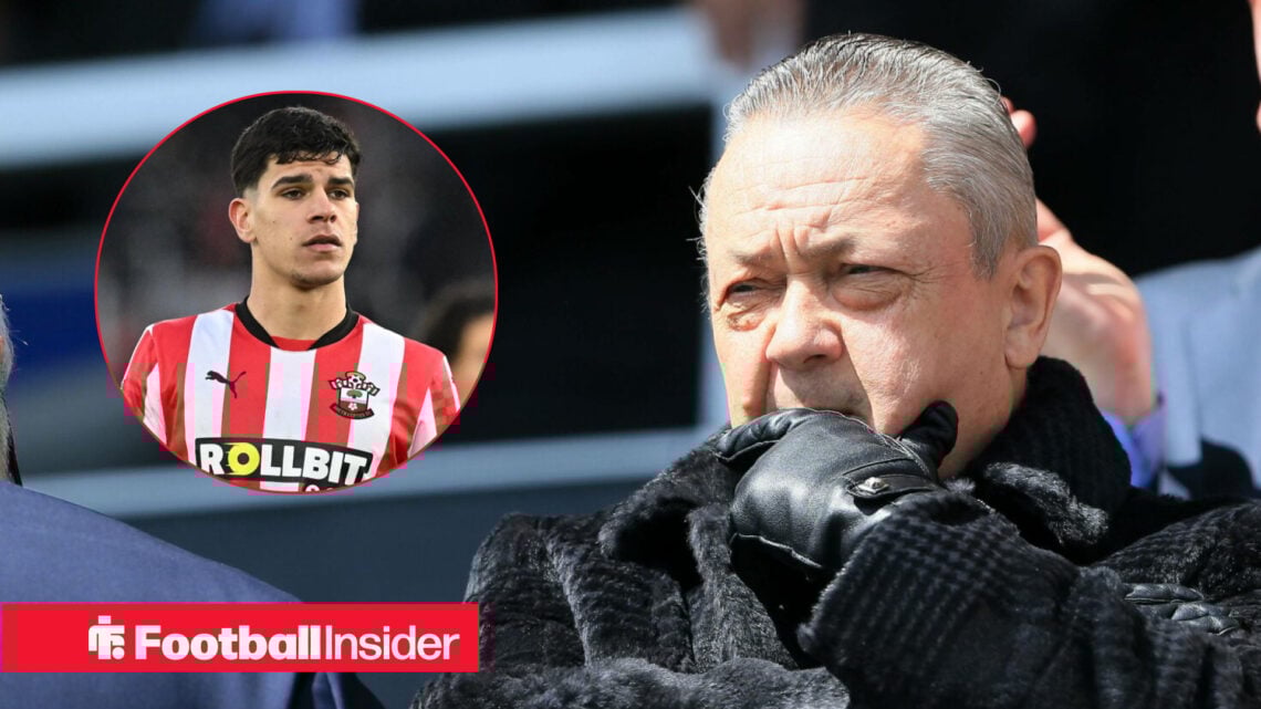 David Sullivan in the West Ham stands, Mateus Fernanes in a circular inset