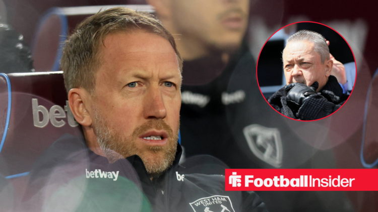Graham Potter on the left looking focused with David Sullivan on the right looking concerned