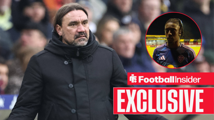 James Debayo in a circular inset, Daniel Farke in a coat