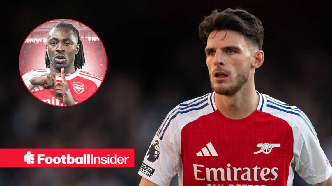Declan Rice in Arsenal home shirt with Eberechi Eze inset