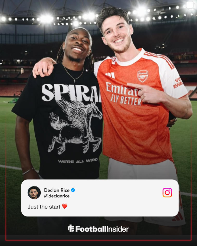 Declan Rice alongside Eberechi Eze at Emirates Stadium