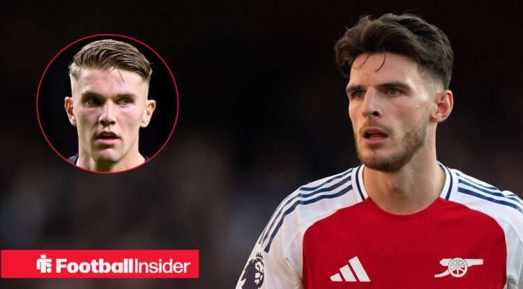 Arsenal midfielder Declan Rice and striker Viktor Gyokeres.