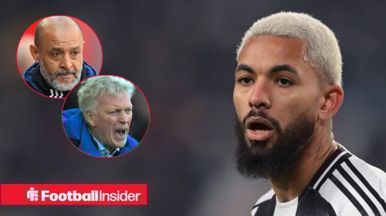 Douglas Luiz alongside Nuno Espirito Santo and David Moyes.