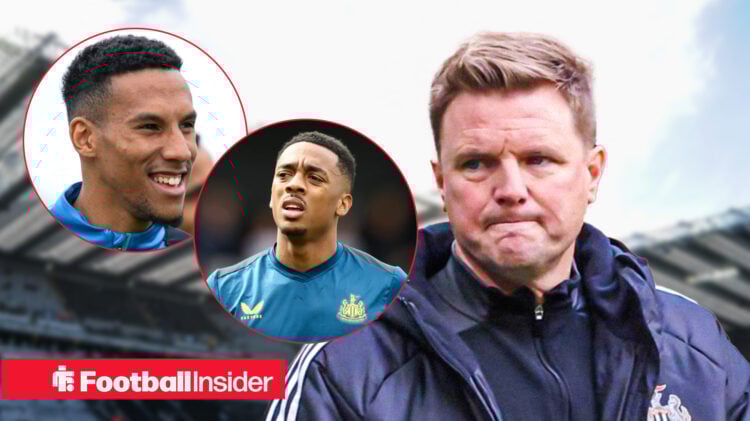 Eddie Howe looks worried at Isaac Hayden and Joe Willock