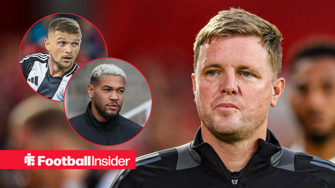 Eddie Howe after the Newcastle match with Kieran Trippier and Joelinton insets
