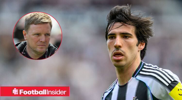 Newcastle midfielder Sandro Tonali and manager Eddie Howe.