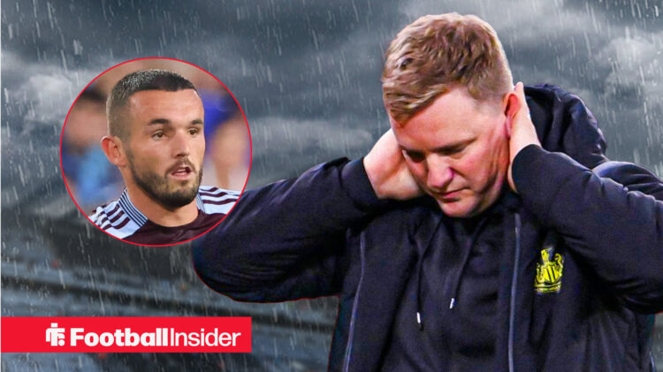 Newcastle manager Eddie Howe sad, Aston Villa's John Mcginn in action