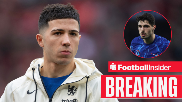 Enzo Fernandez in a Chelsea coat, Pedro Neto in a circular inset