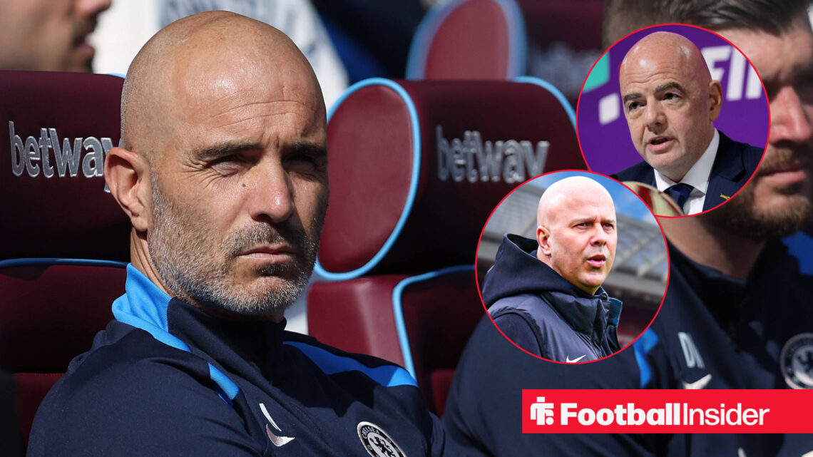 Chelsea's Enzo Maresca, Liverpool's Arne Slot, and Gianni Infantino