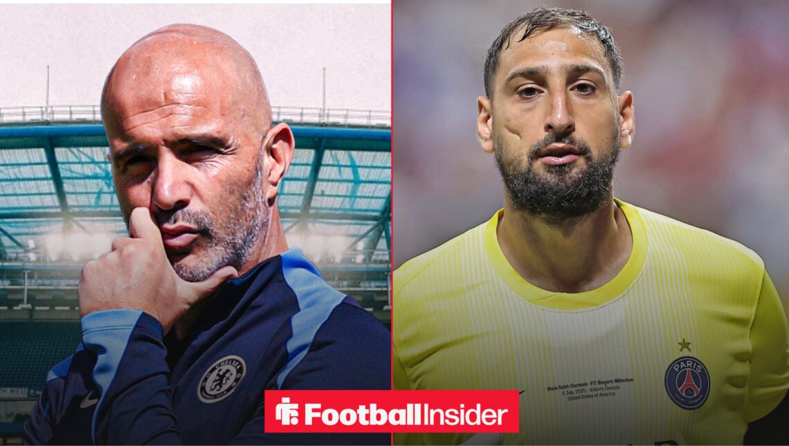 Chelsea boss Enzo Maresca at Stamford Bridge next to Gianluigi Donnarumma in his PSG shirt