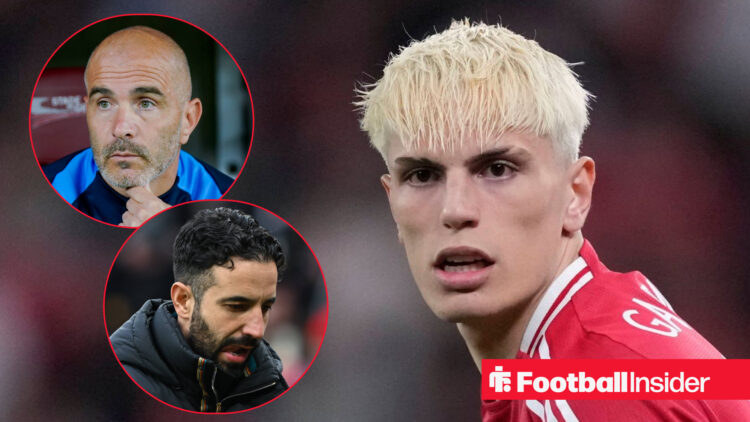 Enzo Maresca and Ruben Amorim on the left with Alejandro Garnacho with bleach blonde hair on the right