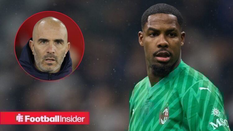 Enzo Maresca on the left and Mike Maignan on the right in green Ac Milan shirt