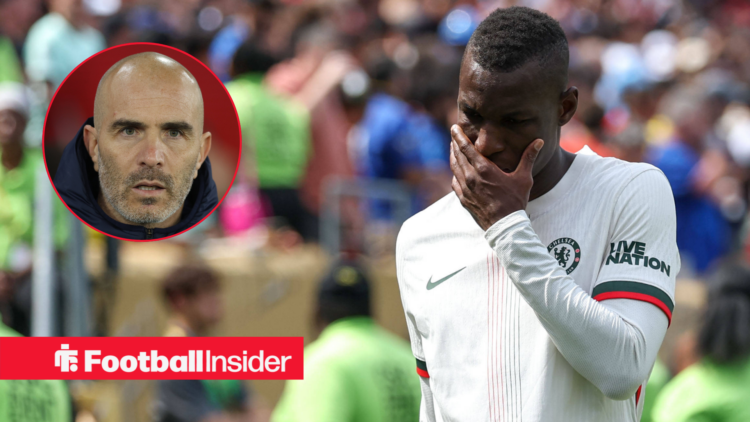 Enzo Maresca on the left looking shocked with Nicolas Jackson on the right with his hand to his face in disbelief