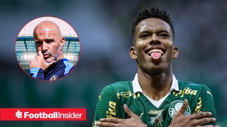 Chelsea's Estevao Willian celebrating for Palmeiras, chelsea manager Enzo Maresca