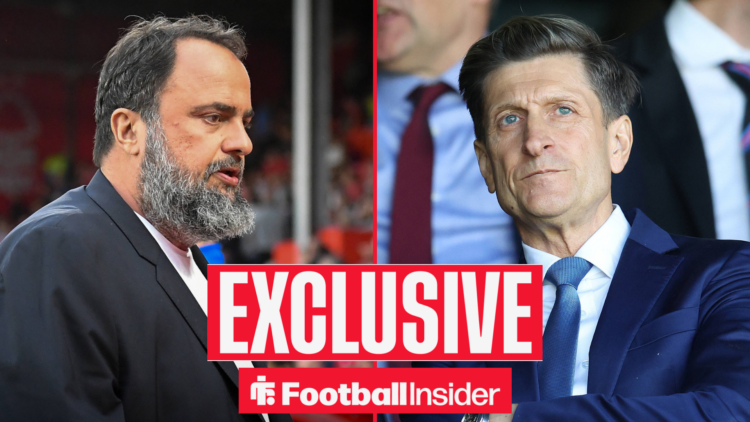 Evangelos Marinakis at the City Ground alongside Crystal Palace chairman Steve Parish