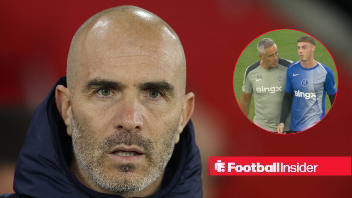 Chelsea manager Enzo Maresca looking shocked, next to an image of Cole Palmer walking off injured with a Chelsea physio