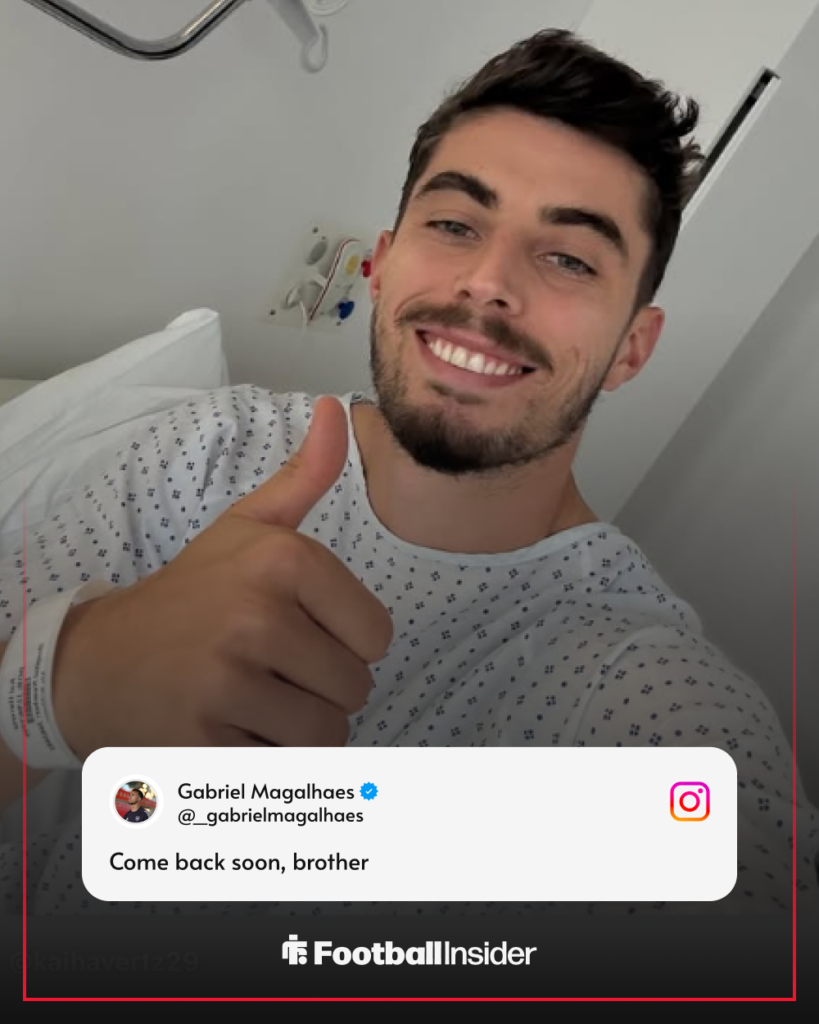Kai Havertz putting thumbs up in a hospital gown