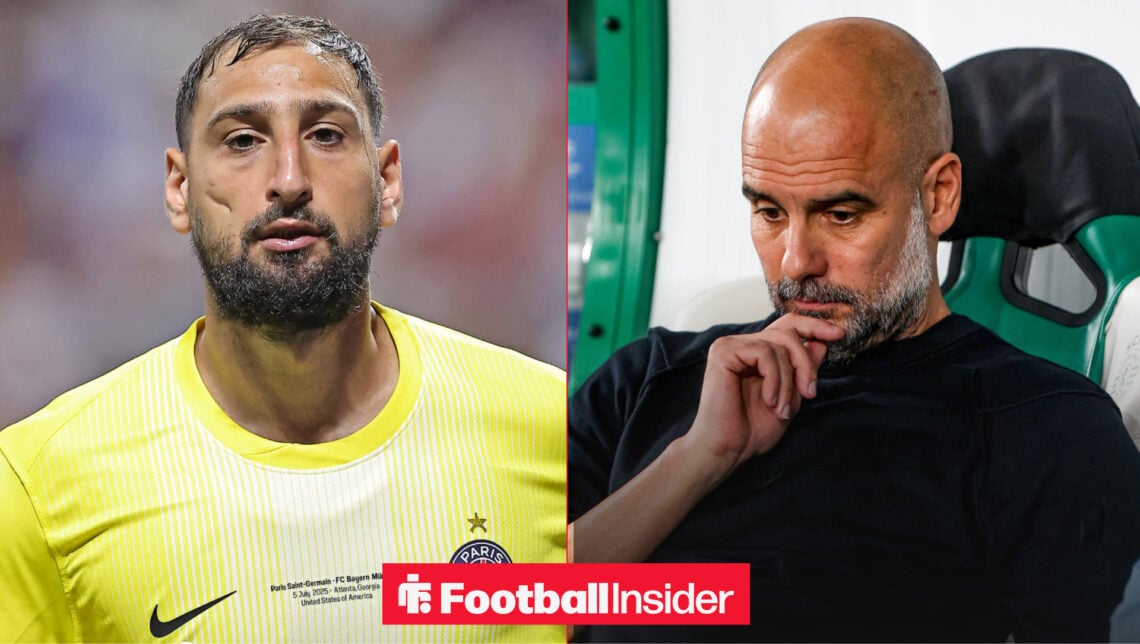 An image of Gianluigi Donnarumma alongside Man City manager Pep Guardiola