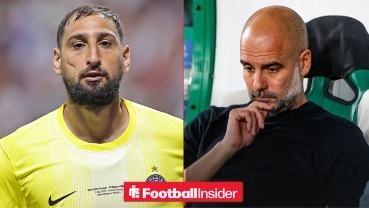 An image of Gianluigi Donnarumma alongside Man City manager Pep Guardiola