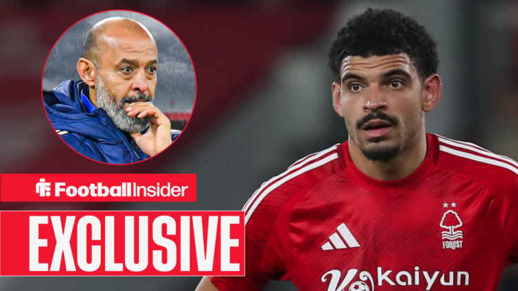 Exclusive news Nottingham Forest midfielder Morgan Gibbs-White looks on at manager Nuno Espirito Santo