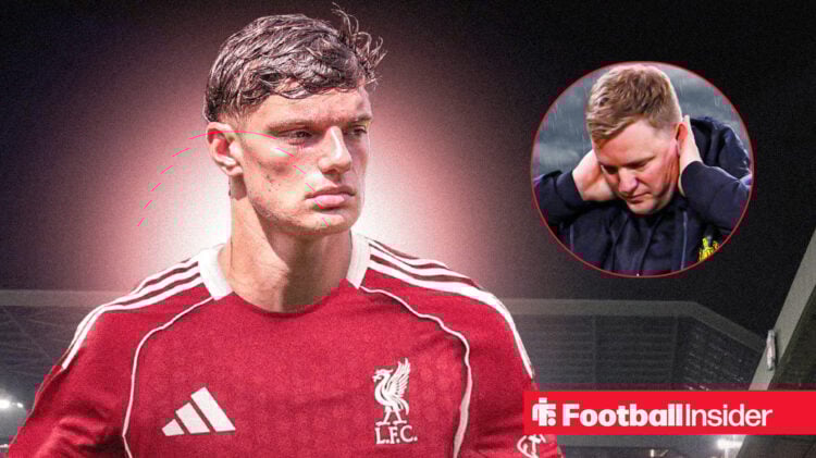 Liverpool's Giovanni Leoni looking at Newcastle's Eddie Howe who is upset