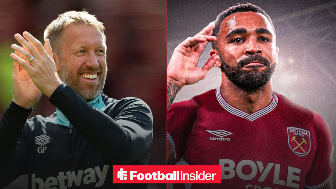 Graham Potter applauds next to an image of Callum Wilson