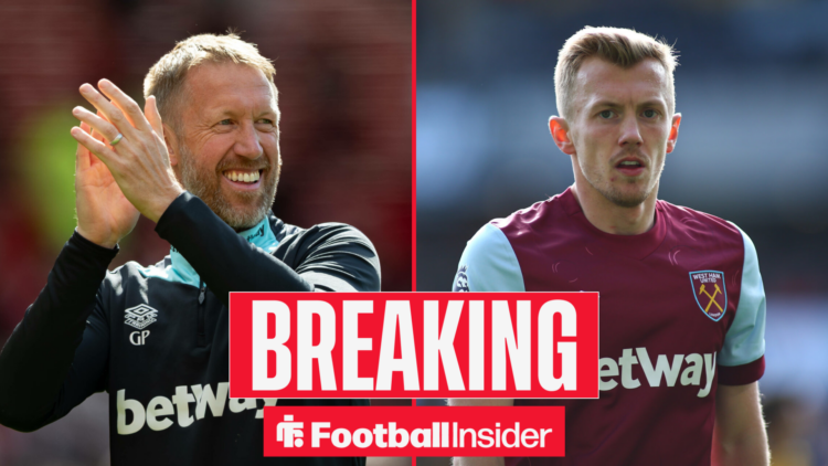 Graham Potter applauds next to an image of James Ward-Prowse