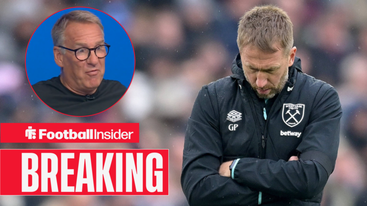 Graham Potter staring at the ground, Paul Merson in a circular inset