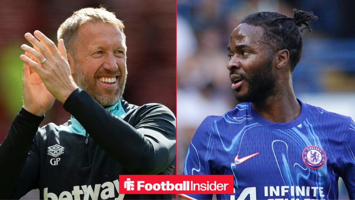 Graham Potter applauds West Ham fans, while Raheem Sterling is in action for Chelsea