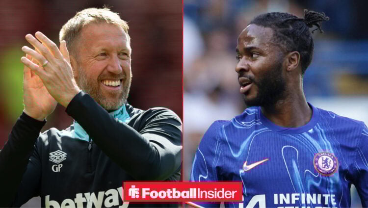 Graham Potter applauds West Ham fans, while Raheem Sterling is in action for Chelsea