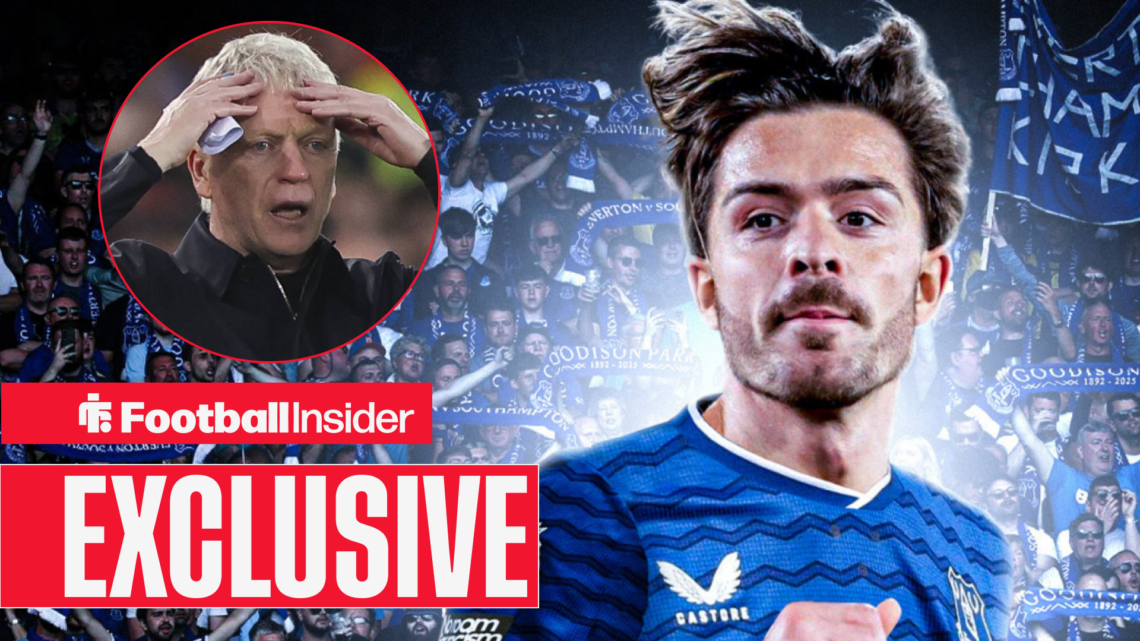 Exclusive news David Moyes looks shocked in a circular inset as Jack Grealish looks on