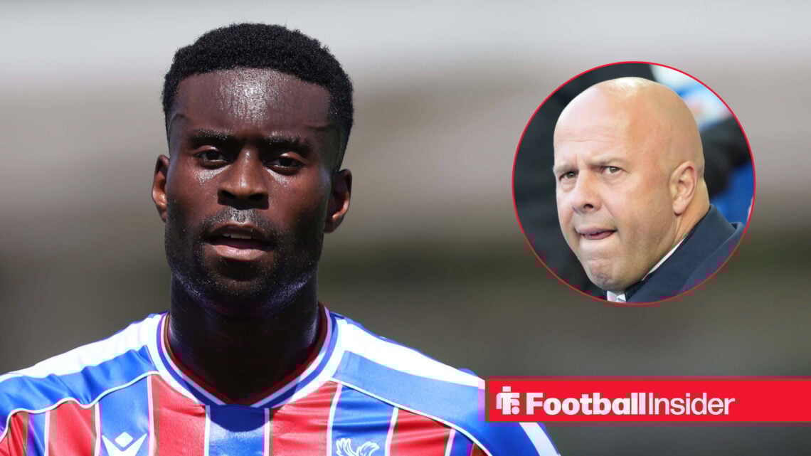 Crystal Palace defender Marc Guehi during a pre-season friendly, alongside an image of Arne Slot.