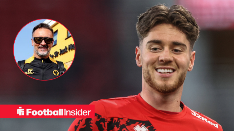 Hayden Hackney smiling while warming up for Middlesbrough, next to an image of Vitor Pereira wearing sunglasses