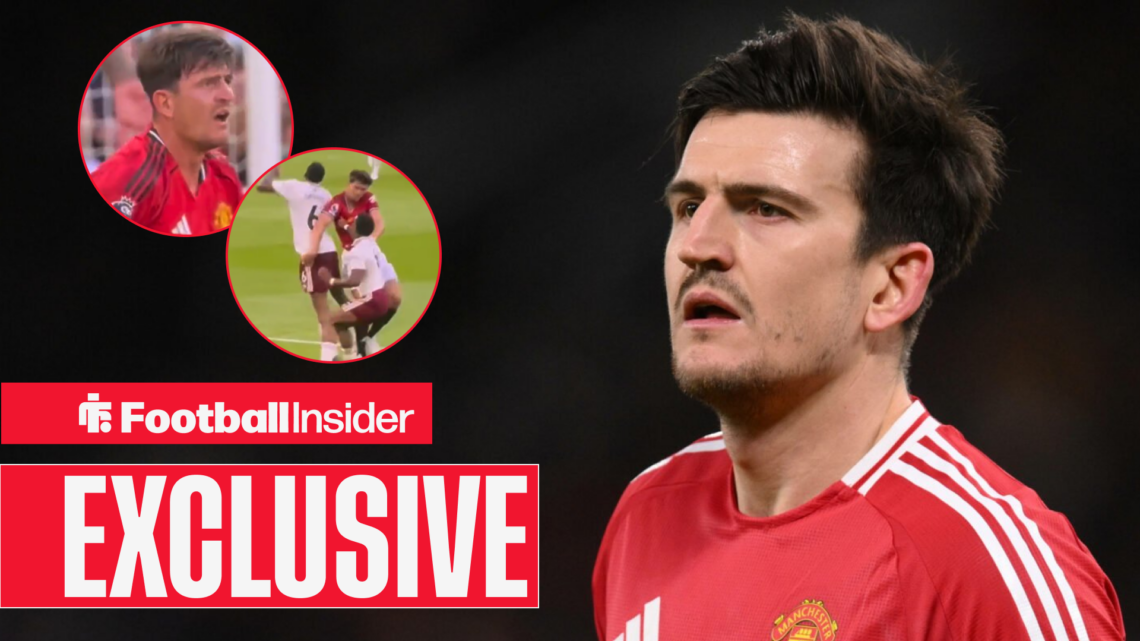Exclusive News - Harry Maguire looking left, clash with Arsenal defenders in circular inset