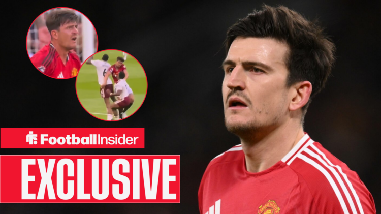 Exclusive News - Harry Maguire looking left, clash with Arsenal defenders in circular inset