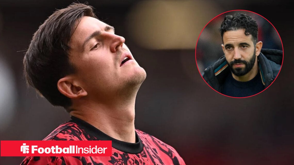 Harry Maguire in Man United training kit with Ruben Amorim inset