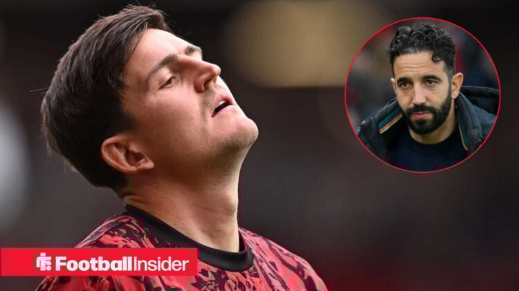 Harry Maguire in Man United training kit with Ruben Amorim inset