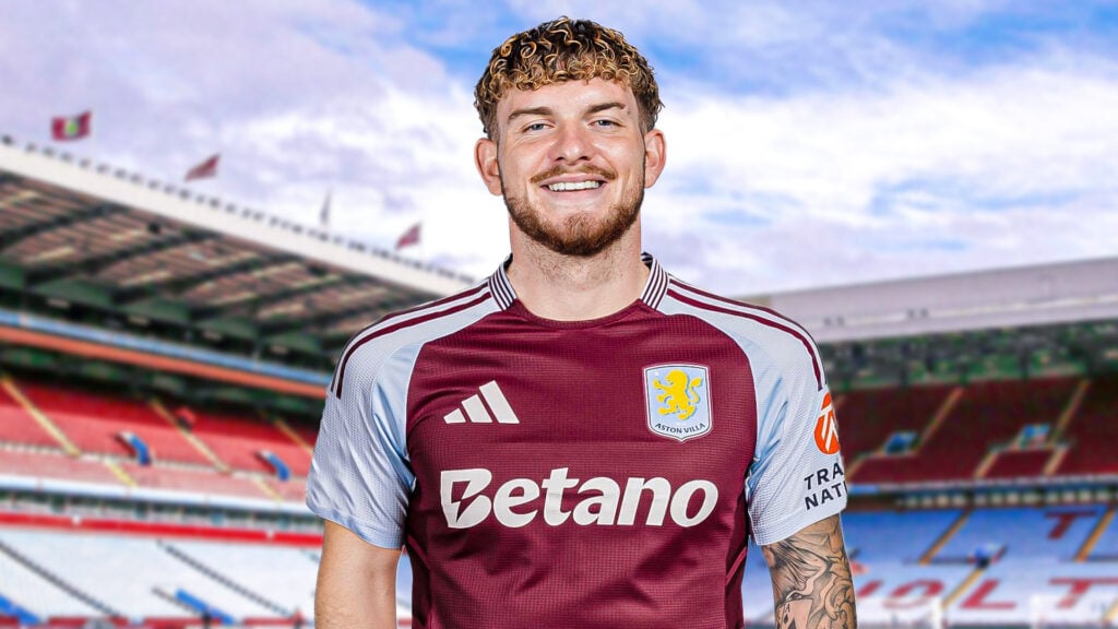 Harvey Elliott wearing an Aston Villa kit
