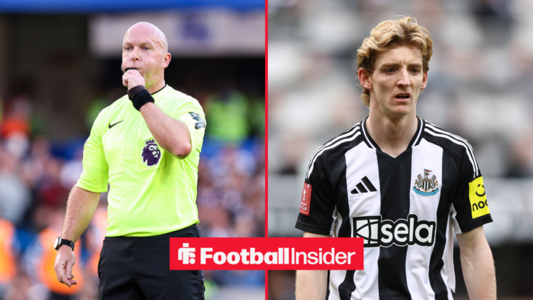 Simon Hooper blowing a whistle next to Anthony Gordon in a Newcastle kit
