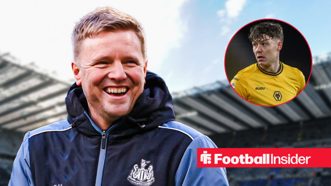 Eddie Howe smiling, Strand Larsen in a circular inset