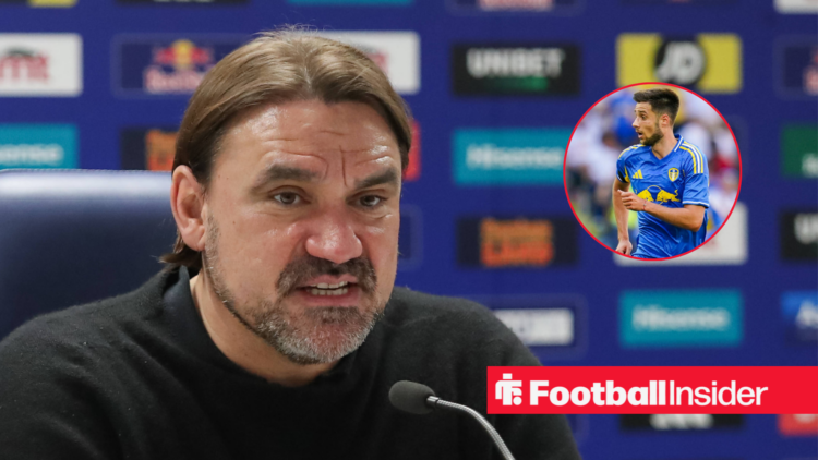 Leeds United boss Daniel Farke alongside an image of Ilia Gruev in a circular frame