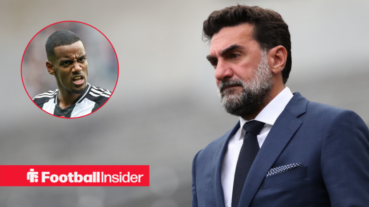 Alexander Isak in a circular inset, Yasir Al-Rumayyan in a suit