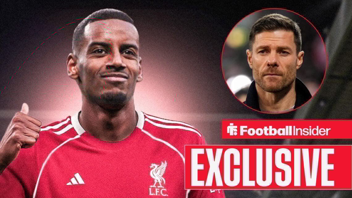 Exclusive news Alexander Isak looks across at Real Madrid manager Xabi Alonso