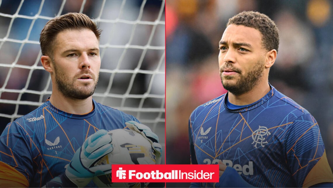 An image of Rangers goalkeeper Jack Butland alongside a photo of striker Cyriel Dessers