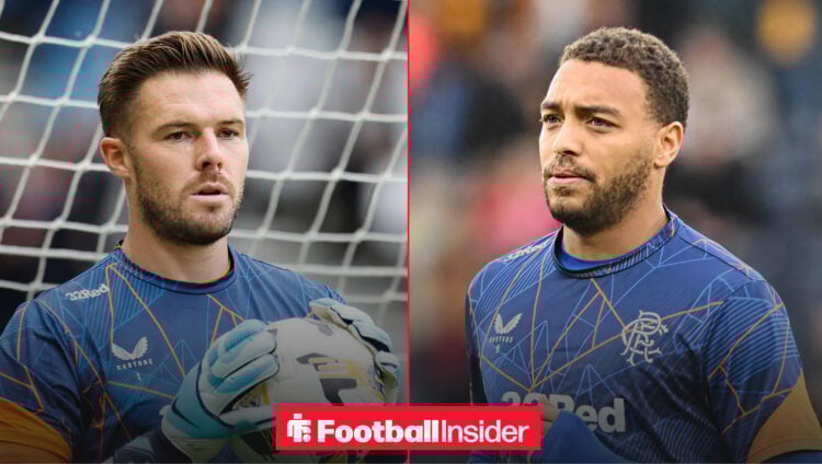 An image of Rangers goalkeeper Jack Butland alongside a photo of striker Cyriel Dessers