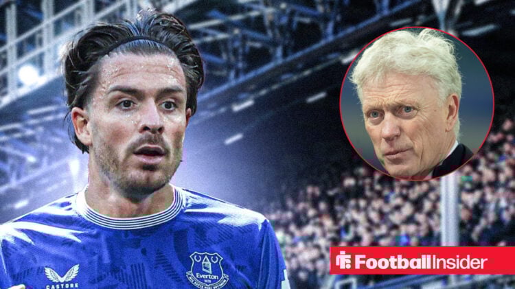 Jack Grealish in an Everton shirt, manager David Moyes